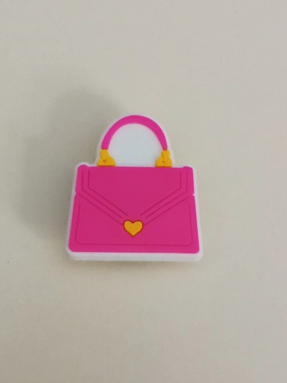 10 for $10 Jibbitz Croc Charm - Pink Purse With Yellow Latches And Heart Clasp